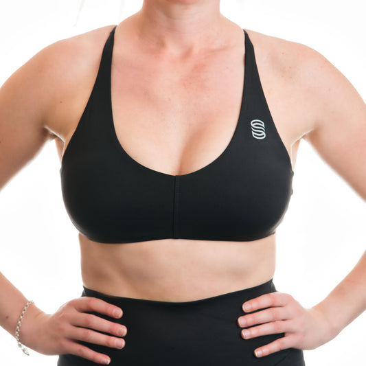 Criss-cross V neck sports bra - Black
