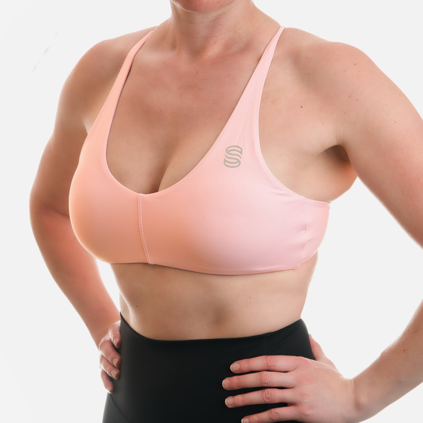 Criss-cross V neck sports bra - Pink